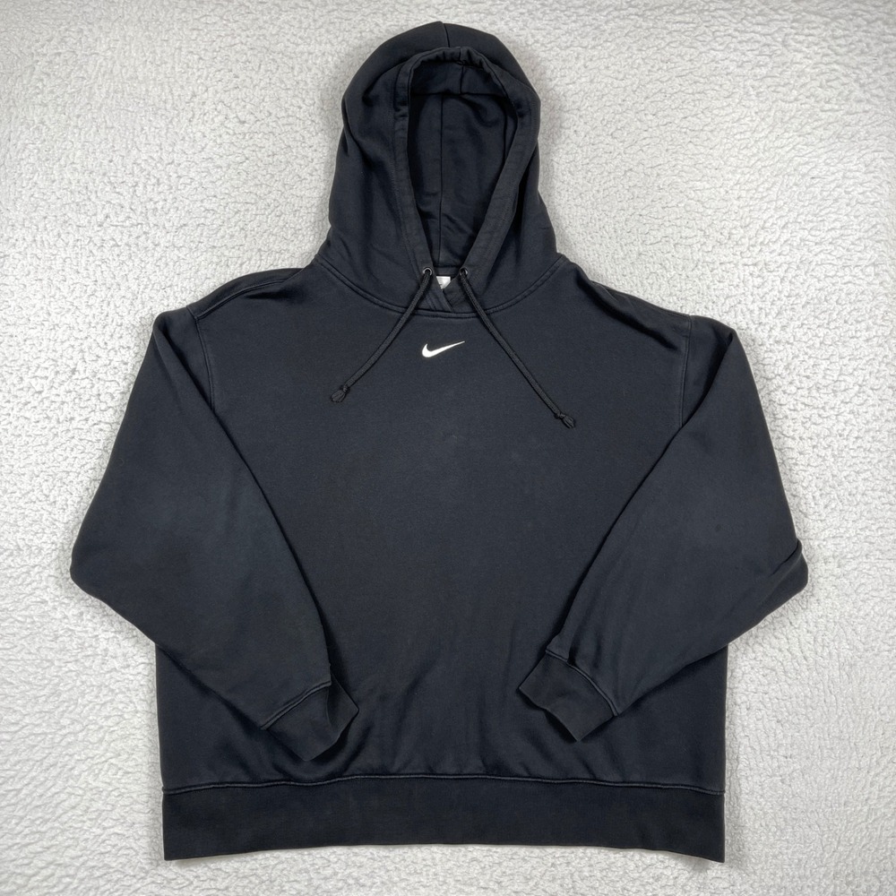 Nike Hoodie Womens 1X Black Sportswear Essential Center Swoosh Athleisure Gym